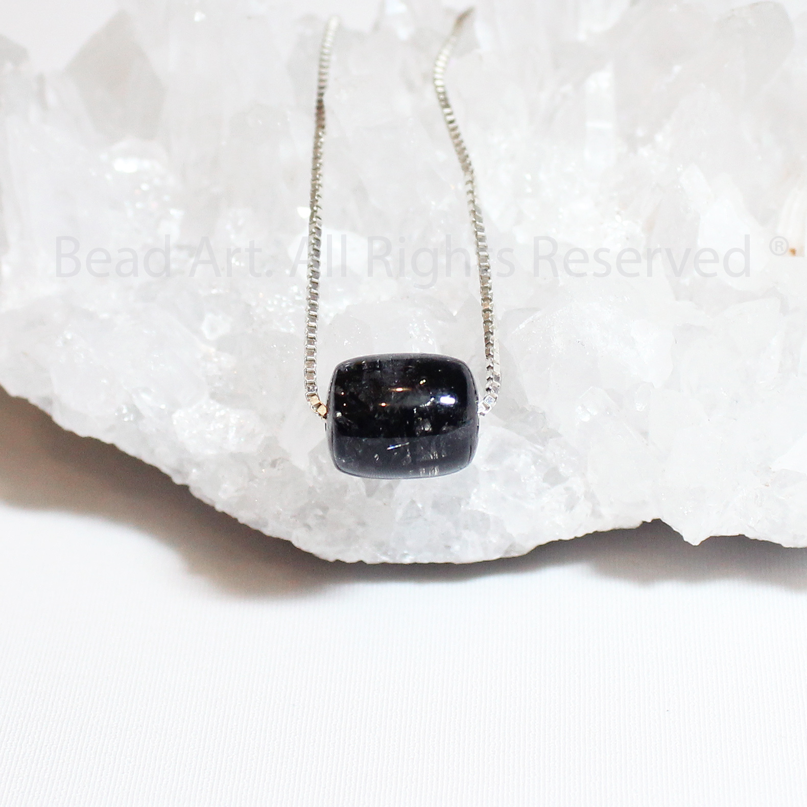 Dây Chuyền 10x8MM Đá Thạch Anh Tóc Đen, Black Rutilated Quartz Tự Nhiên Loại AAA Và Bạc 925, Thuỷ, Mộc, Vòng Cổ, Trang Sức Phong Thuỷ - Bead Art