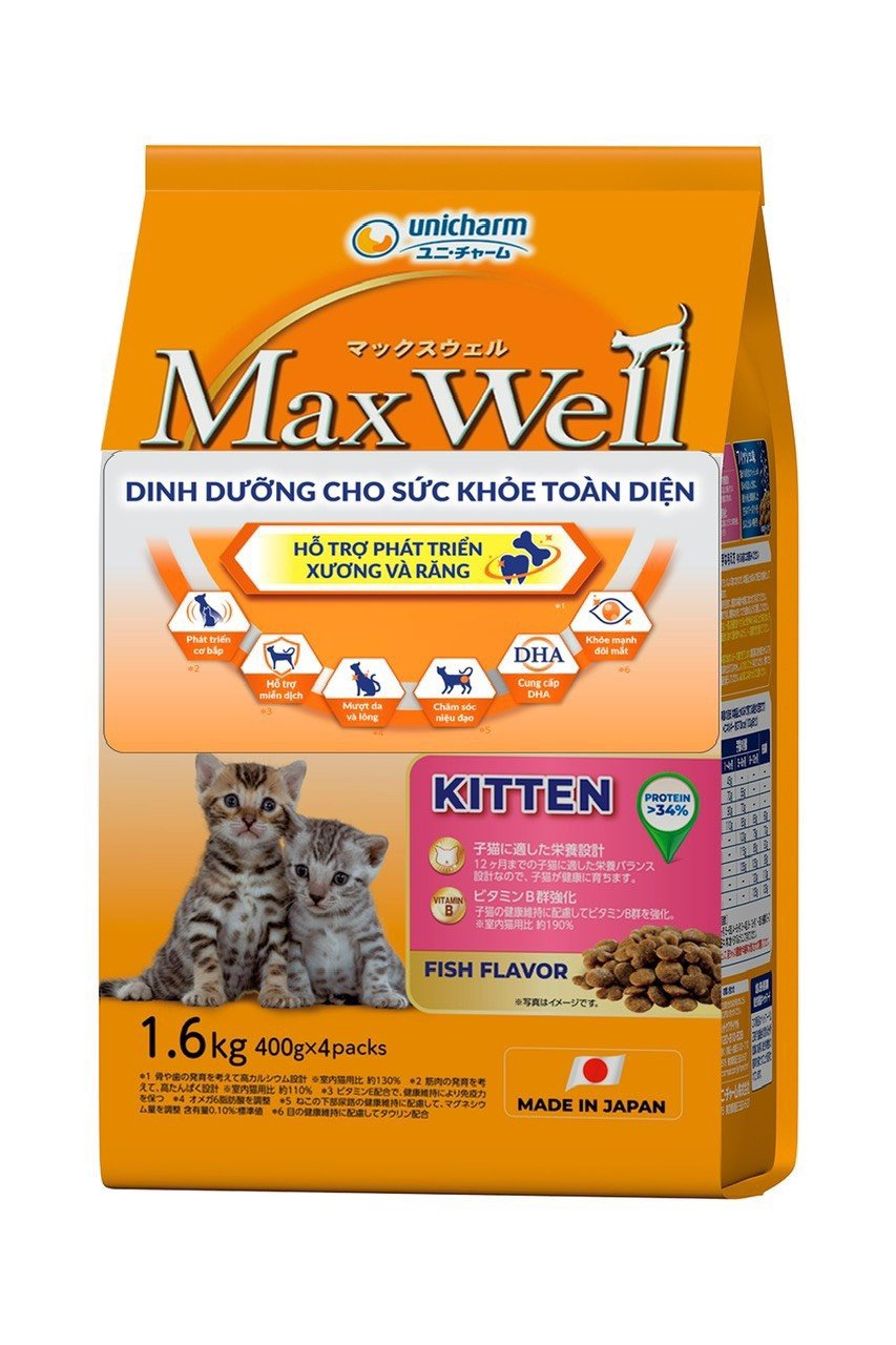 Thức ăn hạt cho mèo con MaxWell - Vị cá 1.6kg