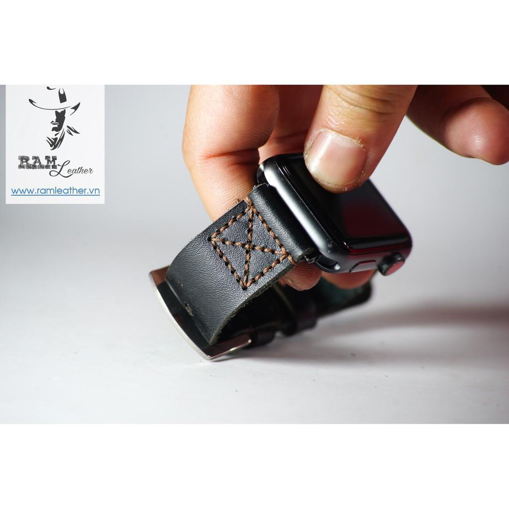 DÂY ĐỒNG HỒ DA BÒ HANDMADE - RAM SIMPLE X PILOT ĐEN