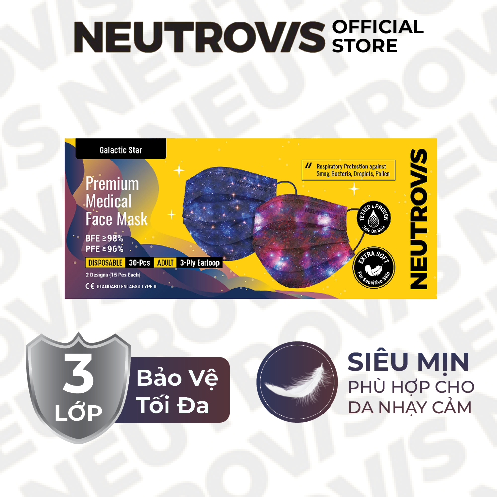 Khẩu Trang Cao Cấp Kháng Khuẩn 3 Lớp Neutrovis - Galactic Star (30 Cái/Hộp)