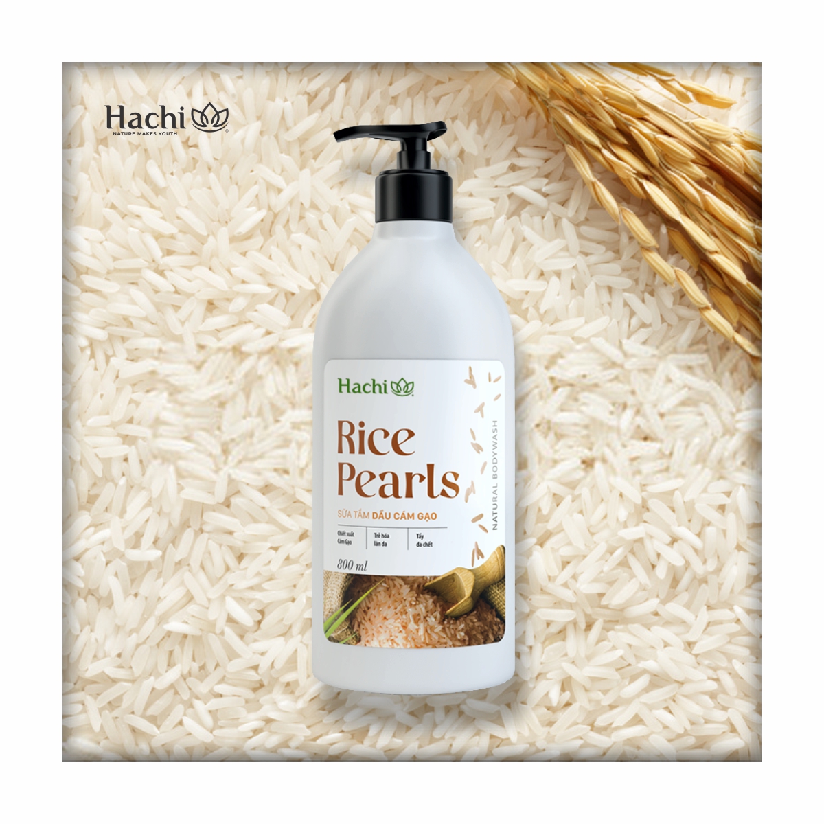 Sữa tắm dưỡng thể HACHI Rice Pearls - cám gạo trắng sáng