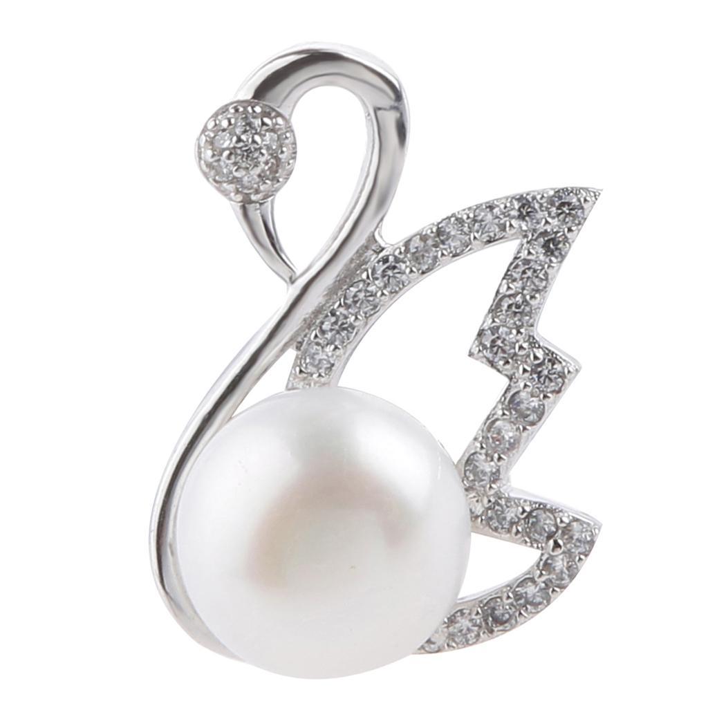 Sparkly Clear White Genuine Freshwater Pearl Swan Necklace Pendant Jewellery