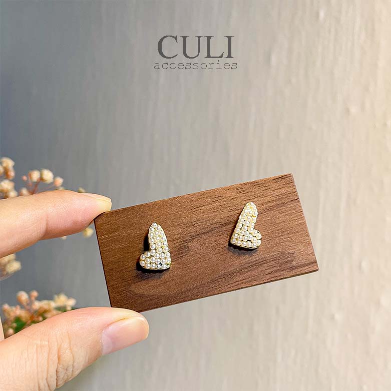 Khuyên tai bạc S925, hình trái tim kết hạt trai nhỏ xinh HT654 - Culi accessories