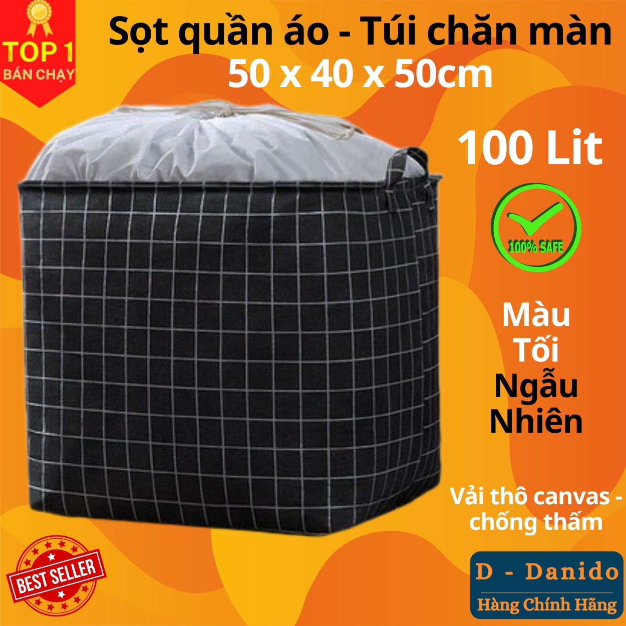 Túi Bạt Đựng Quần Áo, Chăn Mền, Túi Chăn 100L Chống Thấm Nước - Sọt Đựng Đồ Gấp Gọn Cỡ Đại 50x40x50cm - Hàng Chính Hãng