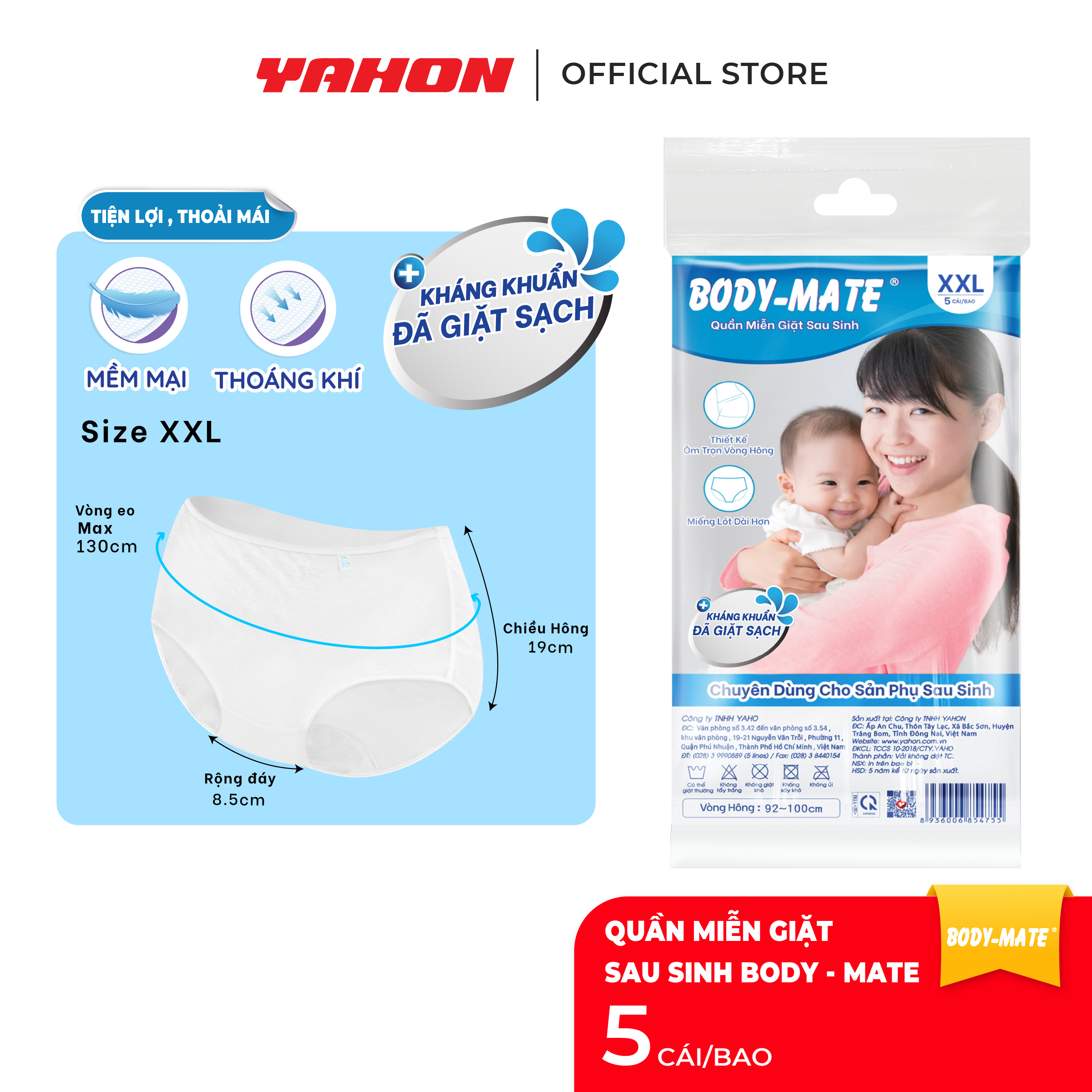 [Tặng 2 Khăn Ướt Cồn/Bao] Combo Bao Quần Lót Sau Sinh BODY-MATE Nữ, 5 Cái/Bao | Đã Giặt Sạch, Tiện Lợi, Thoáng Khí
