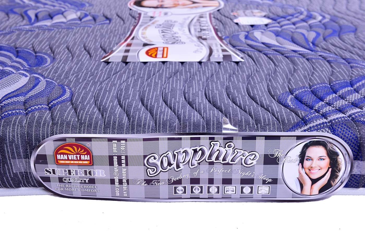 Nệm foam ép Hàn Việt Hải Sapphire vải xốp gấm