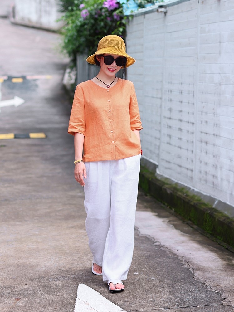 Quần đũi ống rộng dáng dài Đũi Việt ống suông dáng dài chất đũi, màu trắng trẻ trung QT38