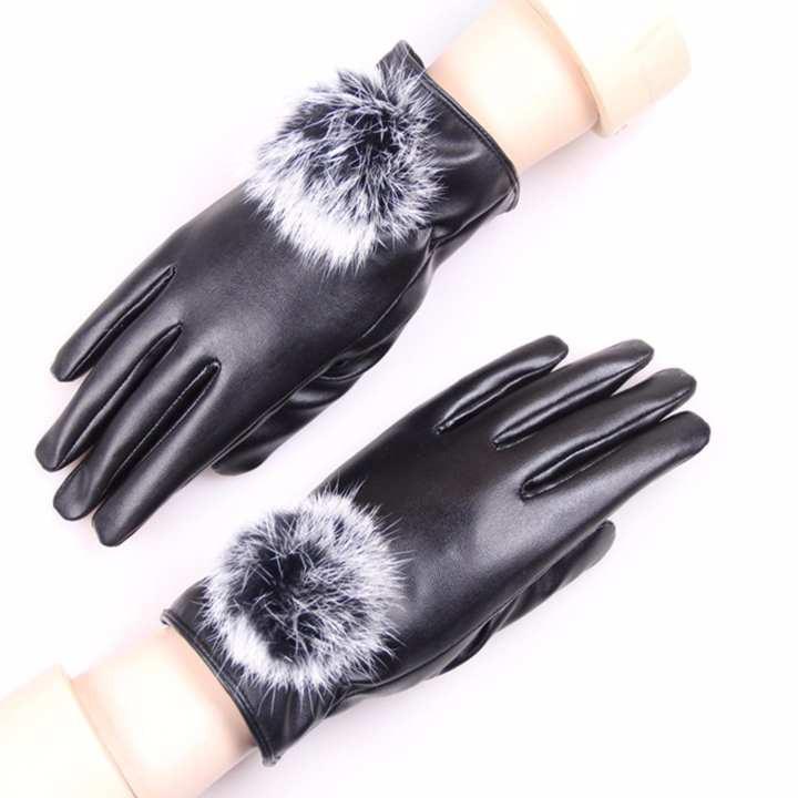 Găng Tay Da Cảm Ứng Lót Nỉ Cho Nữ