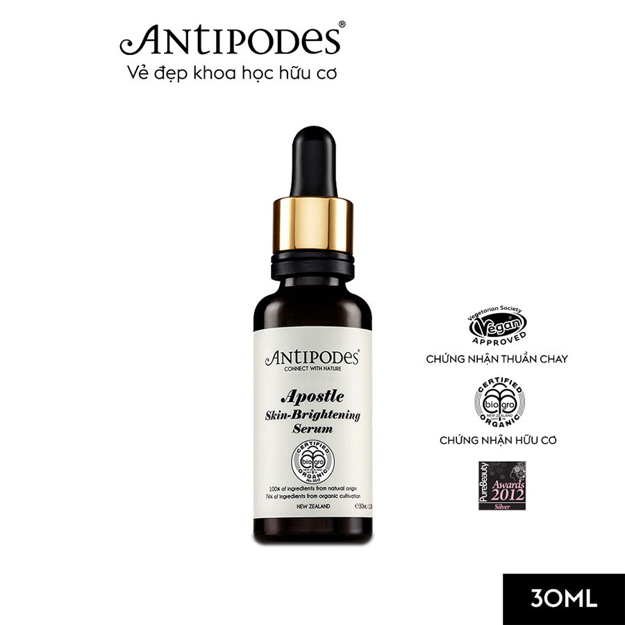 Serum Làm Mờ Vết Nám, Sáng Da Antipodes Apostle Skin-Brightening Serum 30ml (TẶNG Sữa Rửa Mặt Hỗ Trợ Tẩy Trang Dành Cho Da Nhạy Cảm Antipodes Grace Gentle Cream Cleanser &amp; Makeup Remover 120ml)