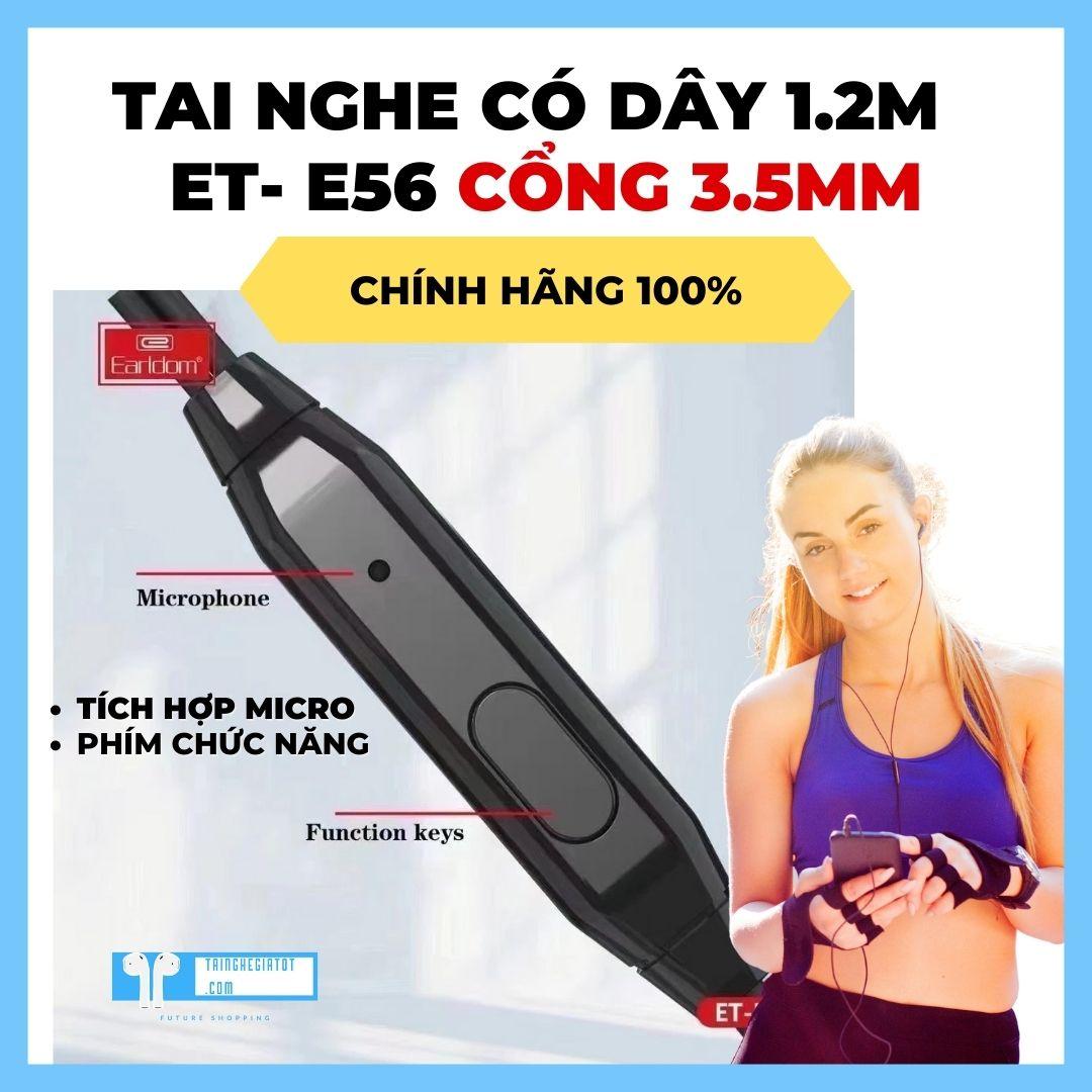 Tai Nghe Có Dây 1.2m Earldom ET- E56 sử dụng cổng jack 3.5mm thích hợp với hầu hết các dòng smartphone, laptop, PC Hàng chính hãng