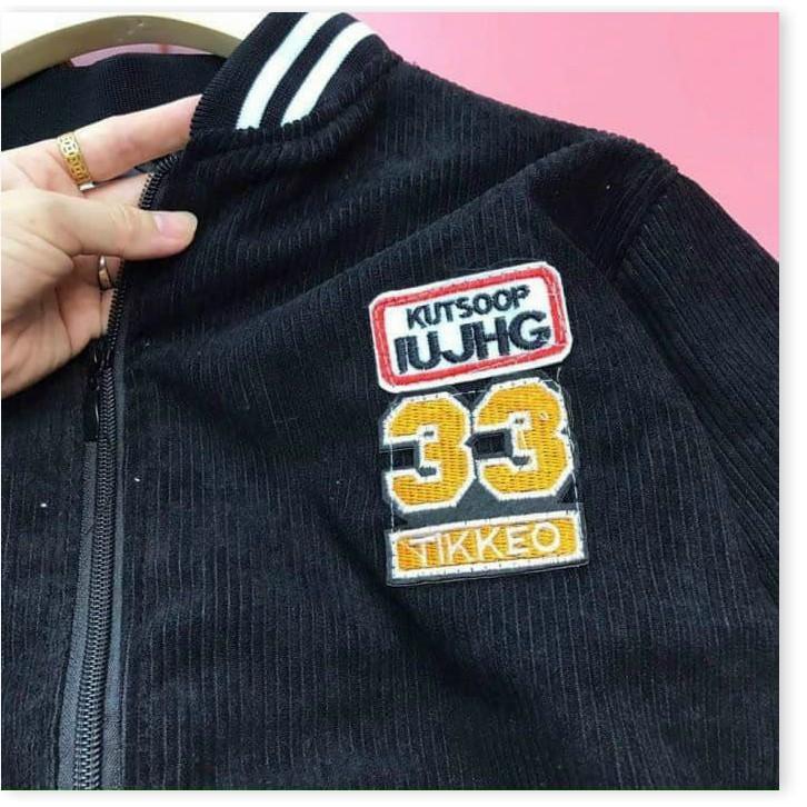 Áo khoác nhung nam nữ màu đen tay phối màu kiểu bomber logo 33 thêu 2 mặt hoạ tiết chữ hiện đại thoáng mát