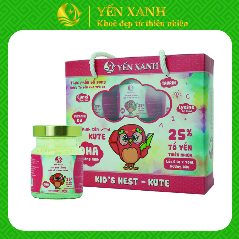 25% tổ yến - Thực phẩm bổ sung: Nước tổ yến chưng dành cho trẻ em Kid's nest - Kute hương dâu - YẾN XANH - Lốc 6 lọ x 70ml