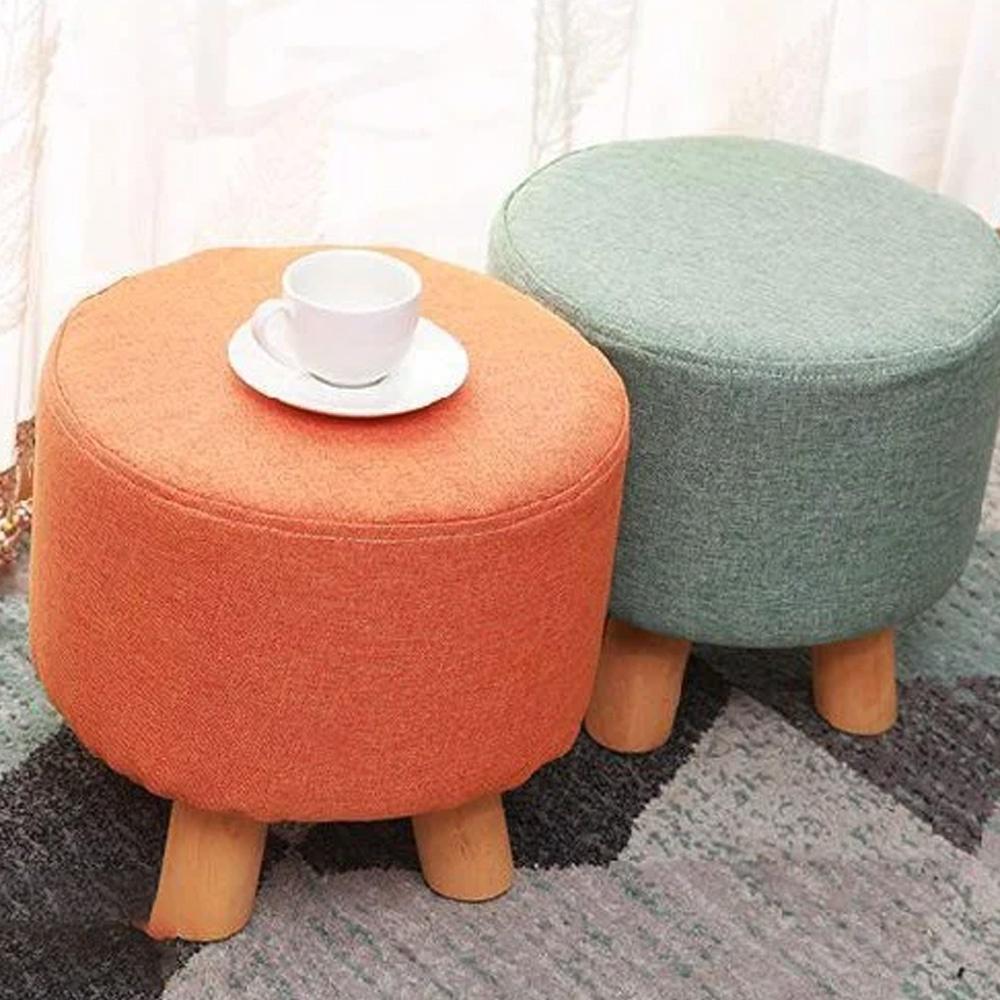 Ghế đôn tròn chân gỗ IGA - GP28, Ghế đôn decor phòng khách, sofa, bàn trà phong cách hiện đại