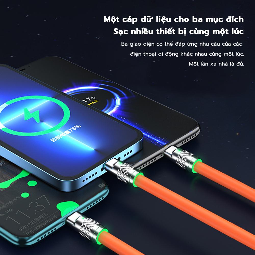 Cáp sạc siêu nhanh Goojodoq Hợp kim kẽm 3 trong 1 120W 6A Silicon lỏng Cáp dữ liệu sạc nhanh cho Micro USB Type-C