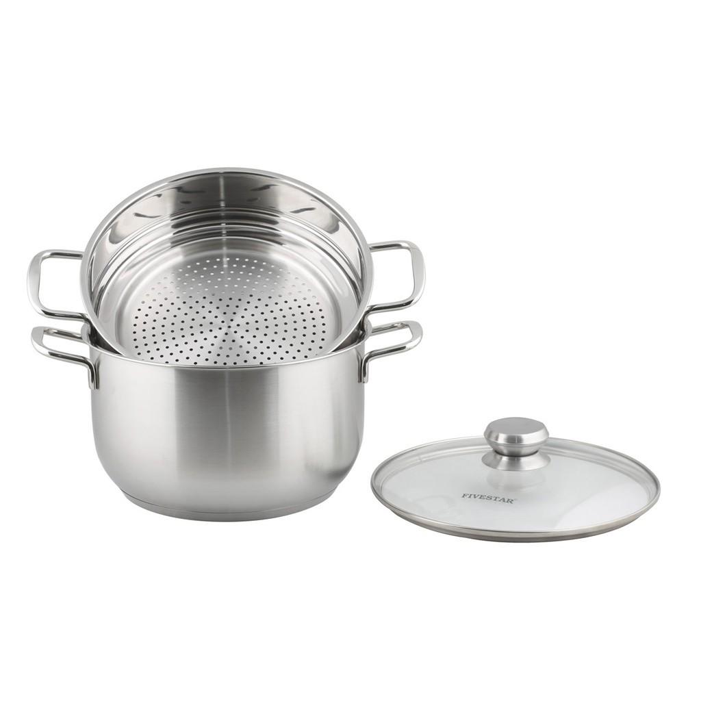 Bộ nồi xửng hấp 3 đáy inox 430 FiveStar Standard nắp kính tặng 1 muỗng canh (24cm /26cm / 28cm /30cm /32cm)