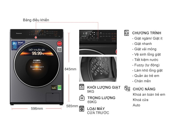 Máy giặt sấy Panasonic NA-V90FC1LVT 9/2kg