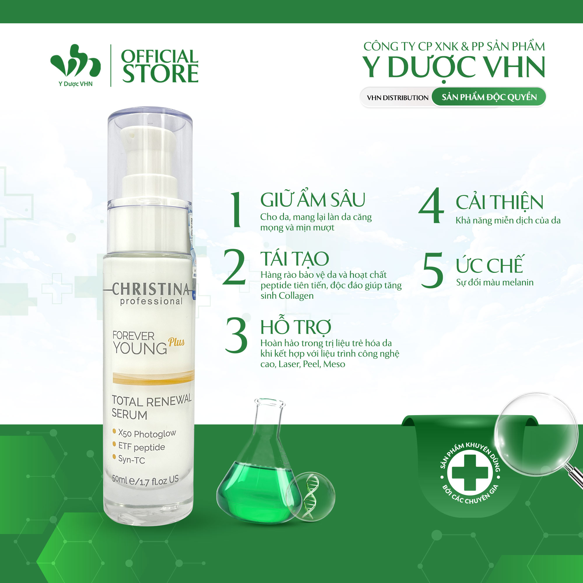 Serum Chống Lão Hóa Forever Young Total Renewal CHRISTINA Giúp Phục Hồi Nếp Nhăn, Da Căng Bóng 50ml/Lọ