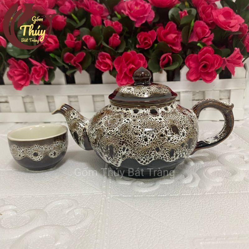 Bộ ấm chén men gấm Bát Tràng dáng chóp 350ml kèm khay cao cấp