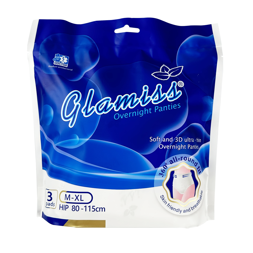 Combo 3 gói băng vệ sinh dạng quần Glamiss ban đêm size M-XL siêu mỏng, bề mặt 2 lớp siêu mềm mịn
