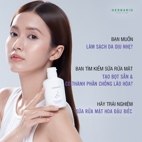 Sữa rửa mặt tạo bọt sẵn hoa đậu biếc herbario 100ml ngăn lão hóa chống oxy hóa cấp ẩm thuần chay