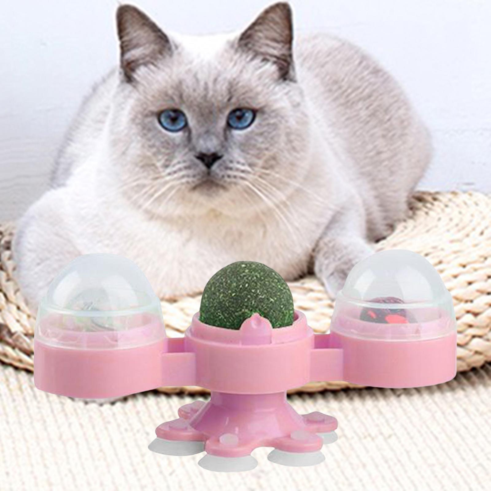Rotating Windmill Cat Toy with Catnip Ball Lights Ball Windmill Catnip Toy Pink