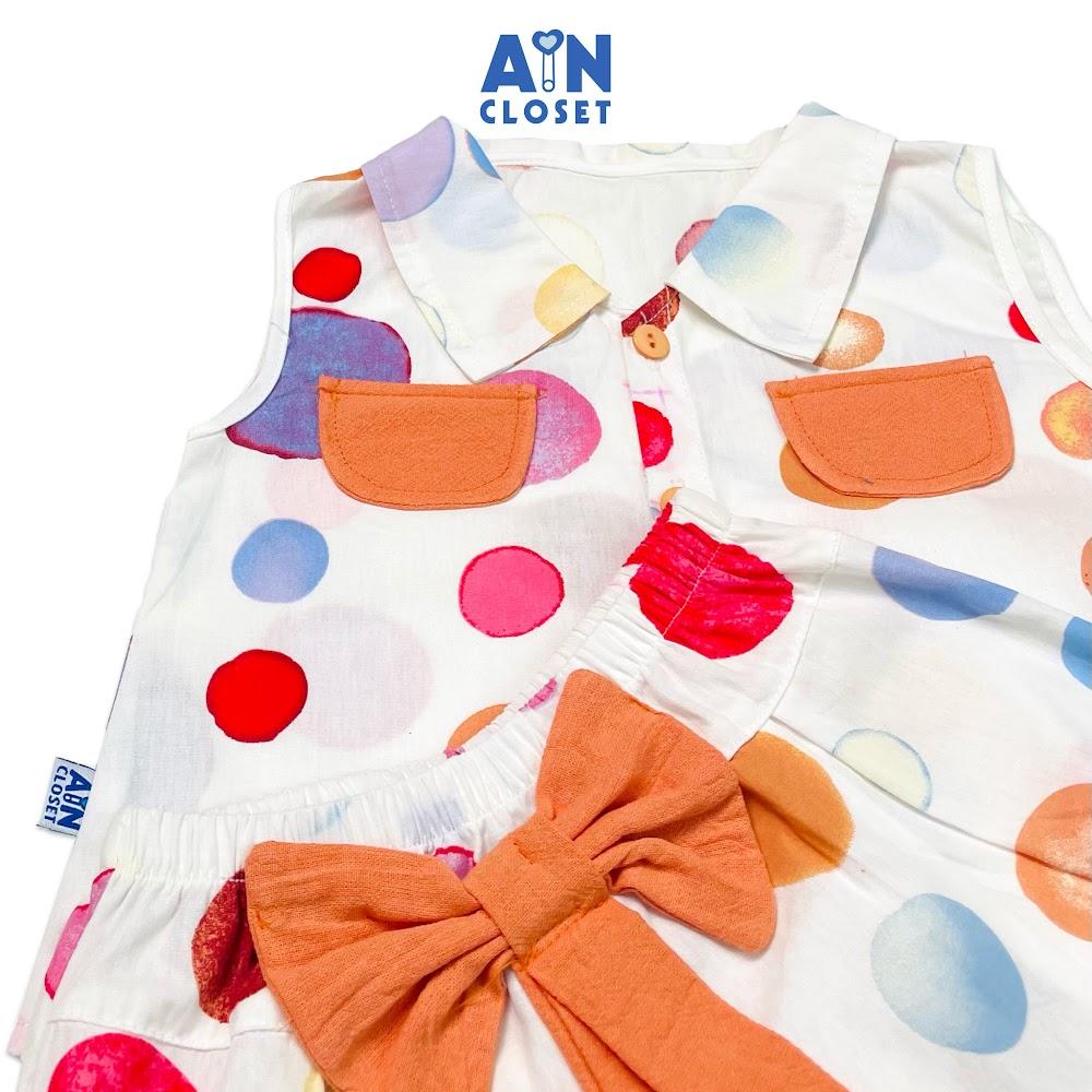 Bộ quần áo ngắn bé gái họa tiết Sơ mi Bi nơ cam cotton - AICDBGZJOWAC - AIN Closet