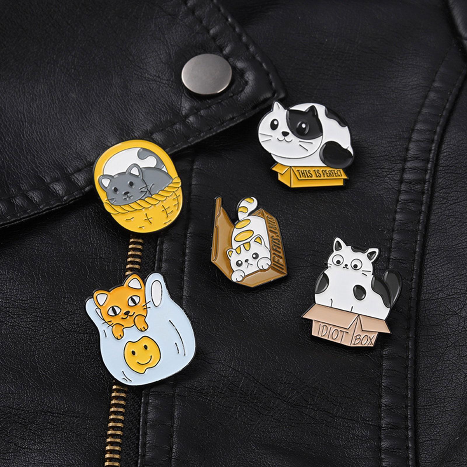 5 Pieces Cartoon Cat Enamel Brooches Jewelry Pins Badge for Bag Shirt Decor