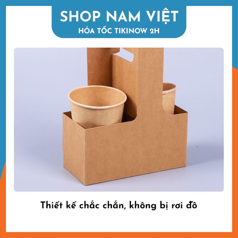 Set 5 Túi Giấy Kraft 2 Ngăn Đựng Ly Nước và Hoa, Gói Quà