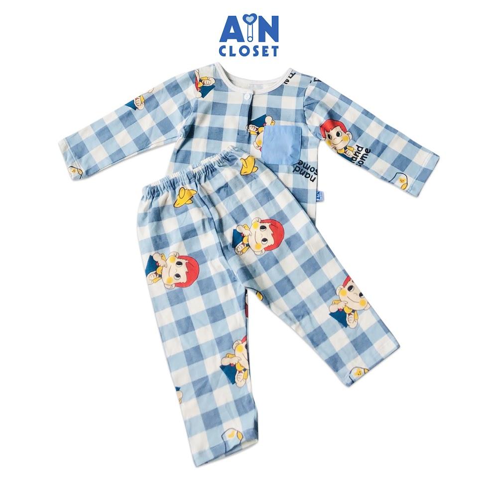 Bộ quần áo dài bé trai họa tiết Caro xanh thun cotton - AICDBT5UEJFL - AIN Closet