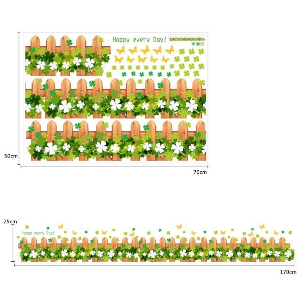 Decal trang trí chân tường hàng rào gỗ cỏ hoa may mắn trắng