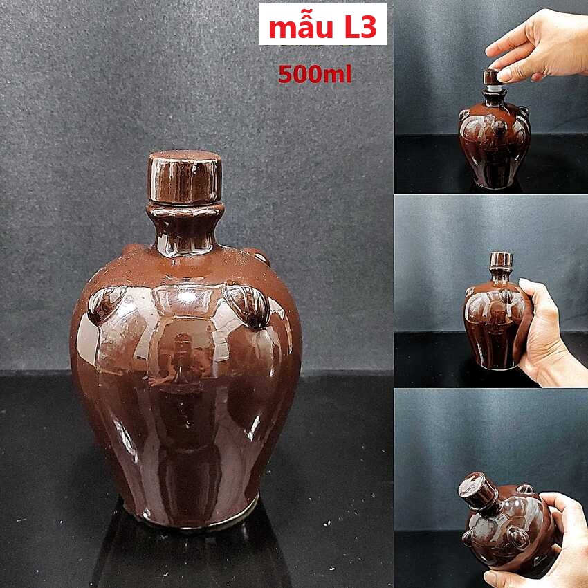 Nậm Đựng Rượu 500ML gốm sứ mẫu quả lê màu nâu bóng - Nậm Rượu Cao Cấp chất lượng đảm bảo (L3)