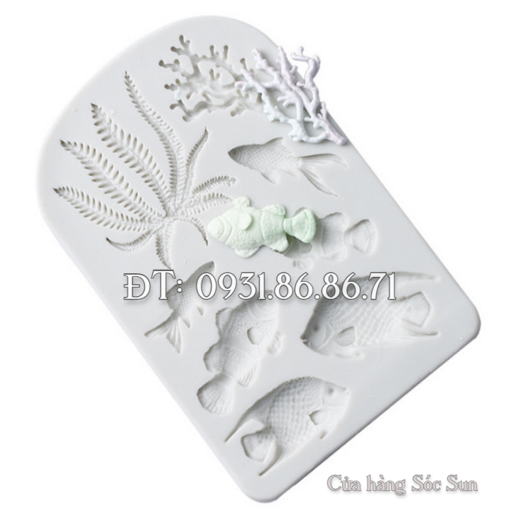 Khuôn silicon cá biển, san hô, rong biển - Mã số 1098