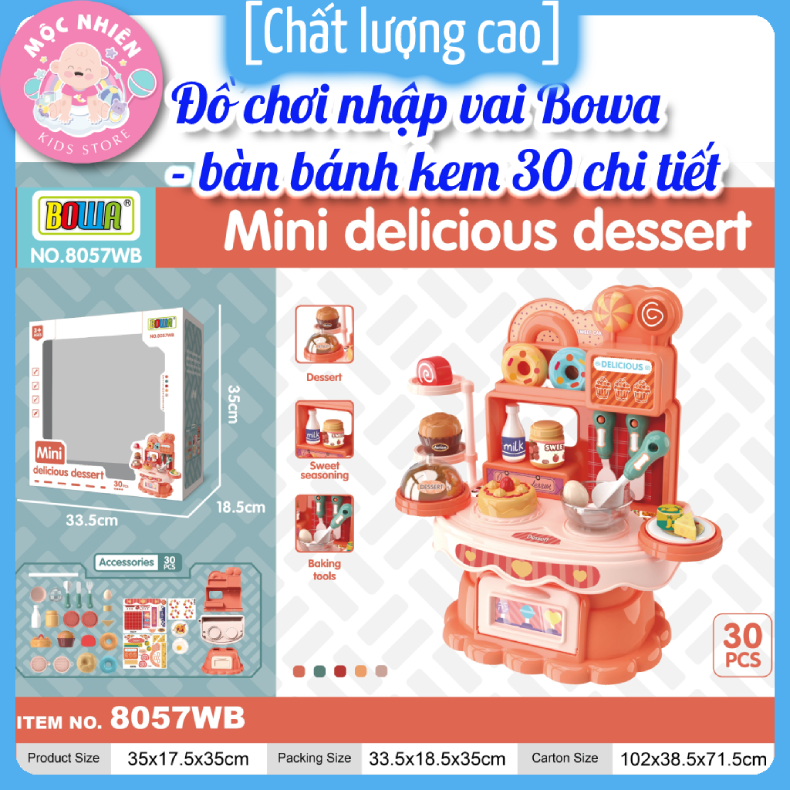 Đồ chơi nhập vai Bowa 8057 - Bàn bánh kem 30 chi tiết dành cho bé gái trên 3 tuổi