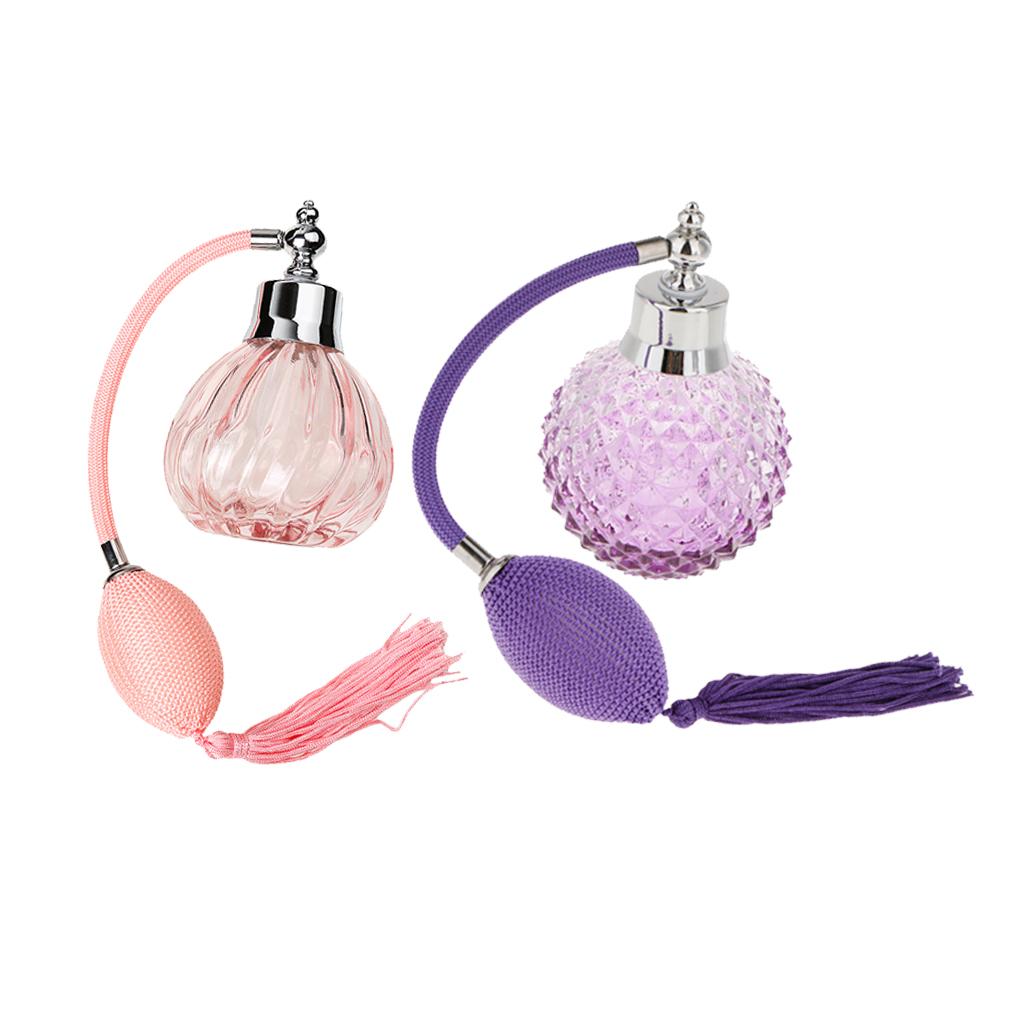 2pcs Vintage Empty Glass Perfume Bottle With Long Spray Pump 100ml