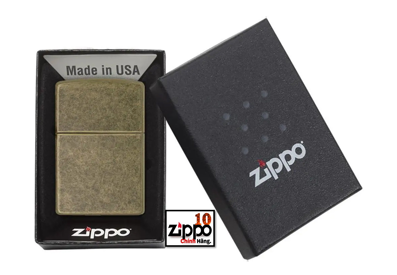 Bật lửa Zippo 201FB Antique Brass - Chính hãng 100%