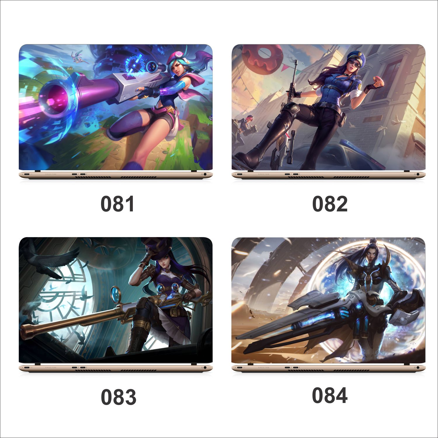 Miếng dán decal laptop Liên Minh Huyền Thoại skin Caitlyn, Camille, Cassiopeia, Cho'Gath, Corki - MS: 081 - 100