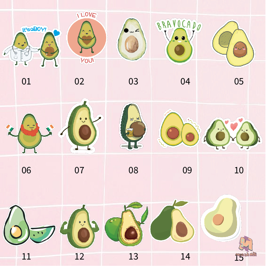 Miếng dán Stickers chủ đề Quả bơ avocado
