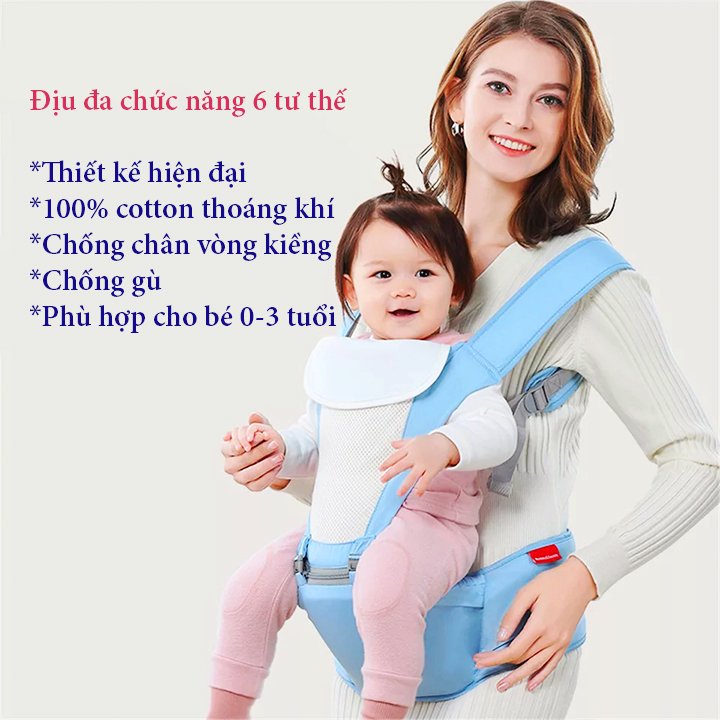 Địu em bé, địu cho bé chống gù đa năng nhiều tư thế có ghế vải lưới thoáng mát cho bé – SS013