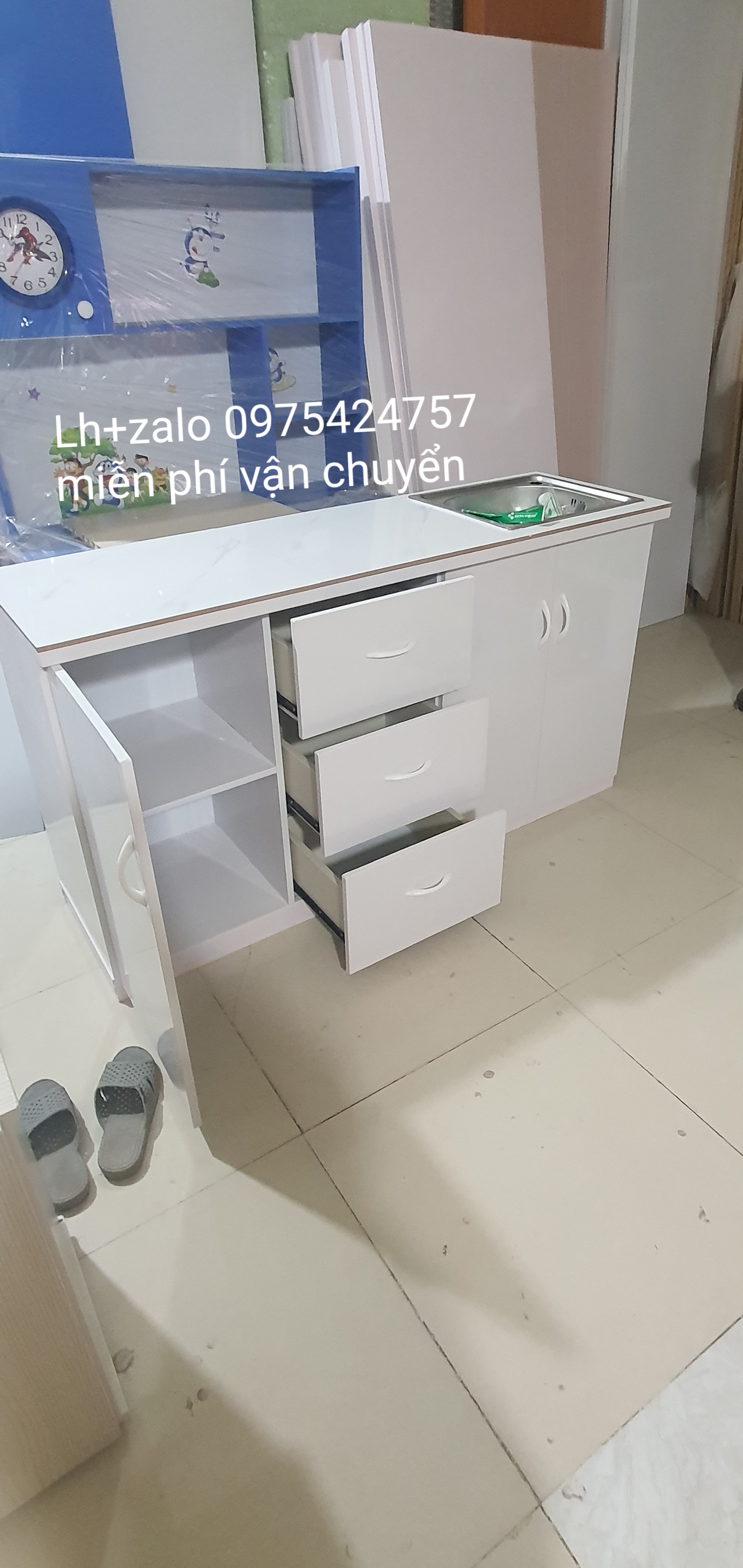 Tủ bếp MINI sẵn bồn rửa mặt gạch