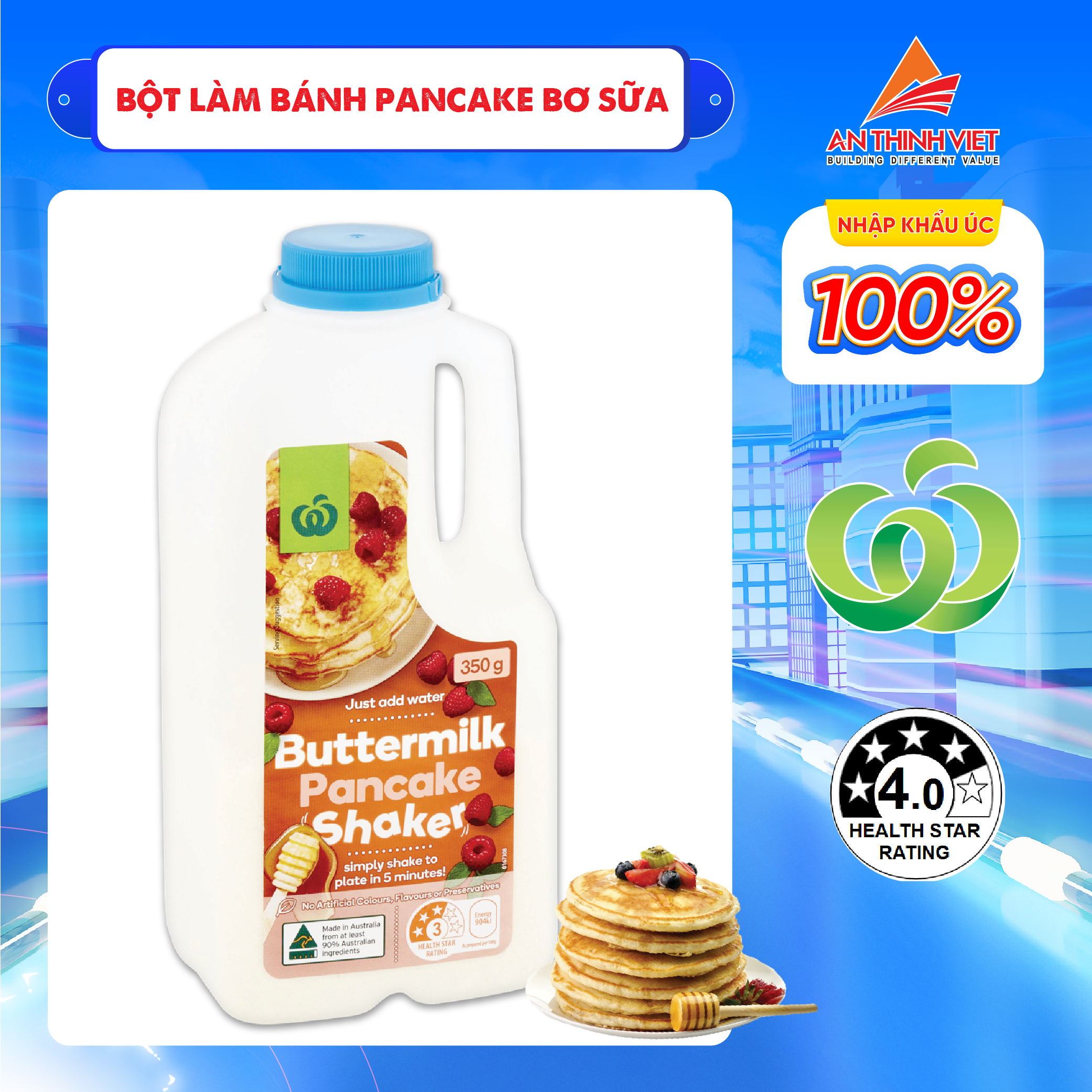 Bột làm bánh Pancake Bơ Sữa - Woolworths Buttermilk Pancake Shaker 350g