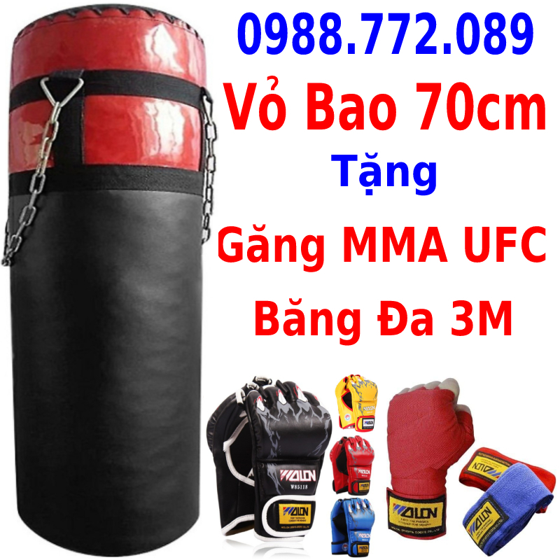 Combo vỏ bao trụ cát tập đấm bốc boxing, mma, trainning + Găng bao tay đấm bốc mma figher hở ngón + Băng Đa