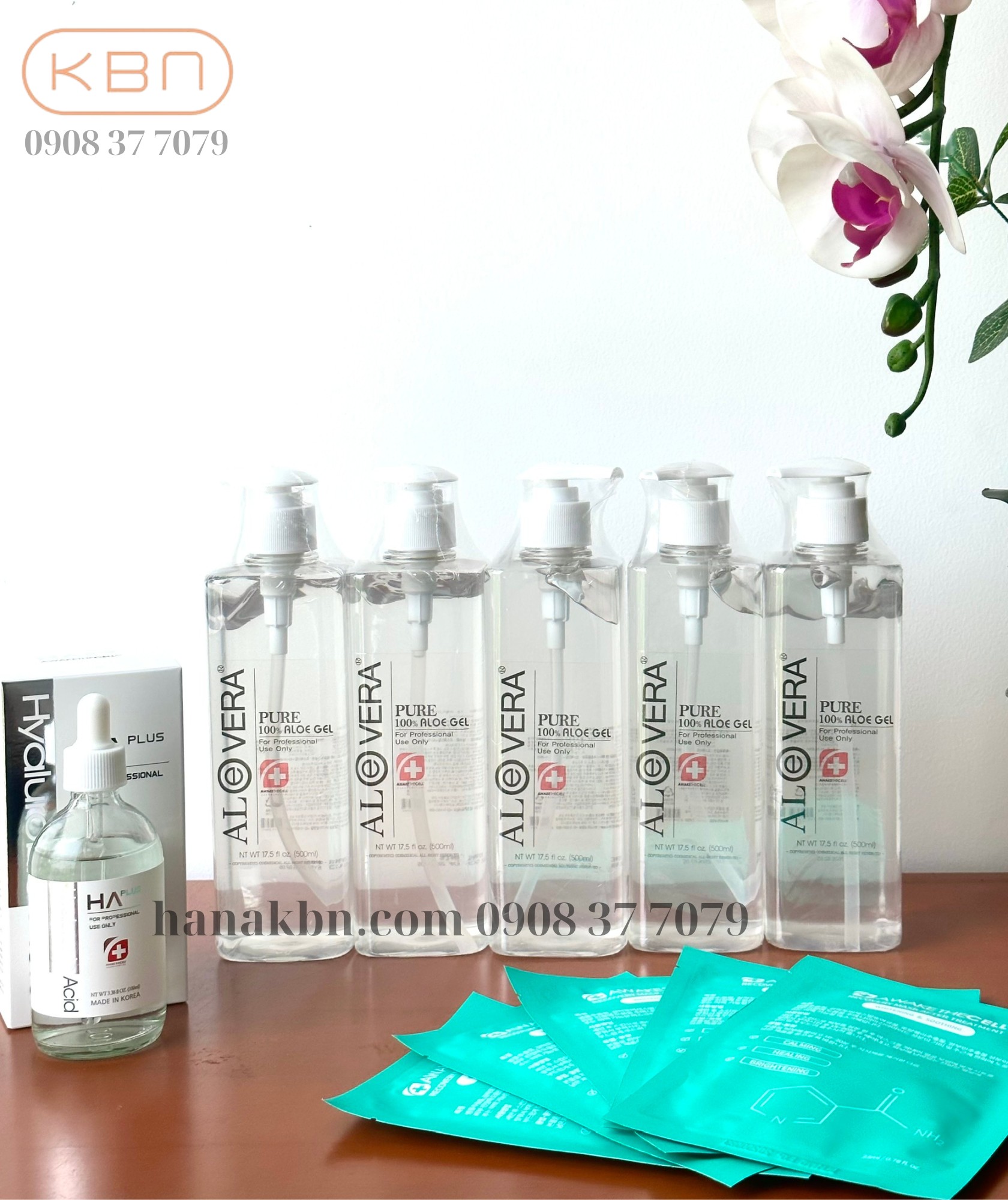 Combo 5 Chai Gel Nha Đam Aloe Vera Hàn Quốc - Làm Dịu Da Nhạy Cảm, Khô, Mụn + Tặng 1 Serum HA Plus 100ml + Tặng 5 Mặt Nạ Soothing