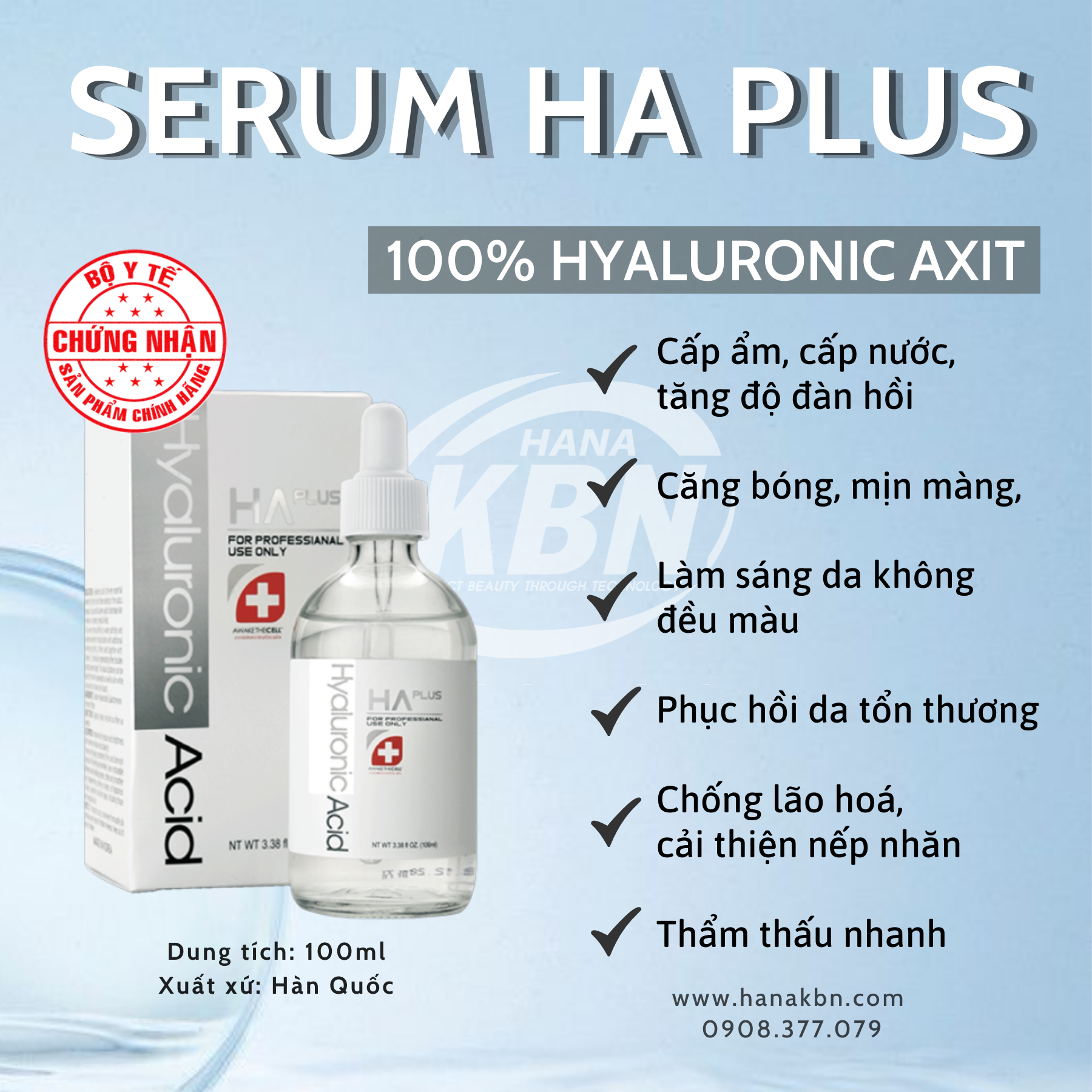 Serum HA Plus 100ml - Cấp Nước, Dưỡng Ẩm, Căng Bóng Da, Mờ Nếp Nhăn ( Hàng Chính Hãng)