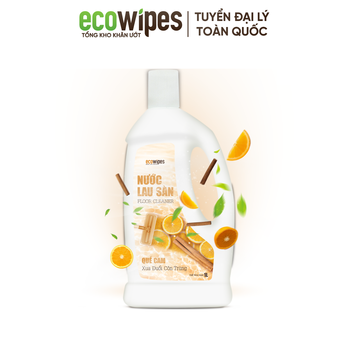 Thùng 4 Chai Nước lau sàn EcoWipes chai 1 Lít Hương tự nhiên thơm mát bảo vệ khỏi côn trùng
