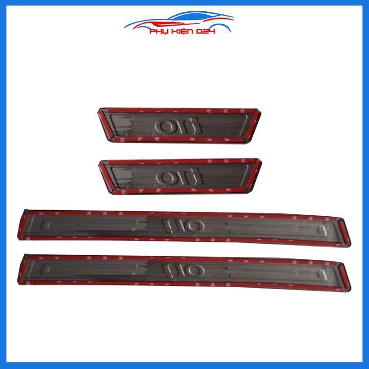 Bộ ốp bậc cửa trong ngoài nẹp bước chân Hyundai i10 2014-2015-2016-2017-2018-2019 vân Titan trang trí xe