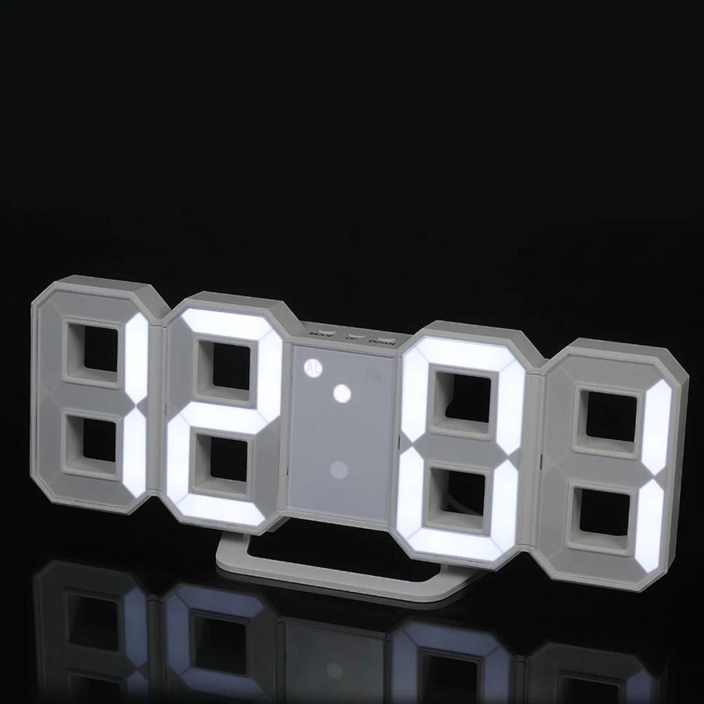Digital 3D LED Wall Clock Alarm Clock Snooze 12/24 Hour Display USB