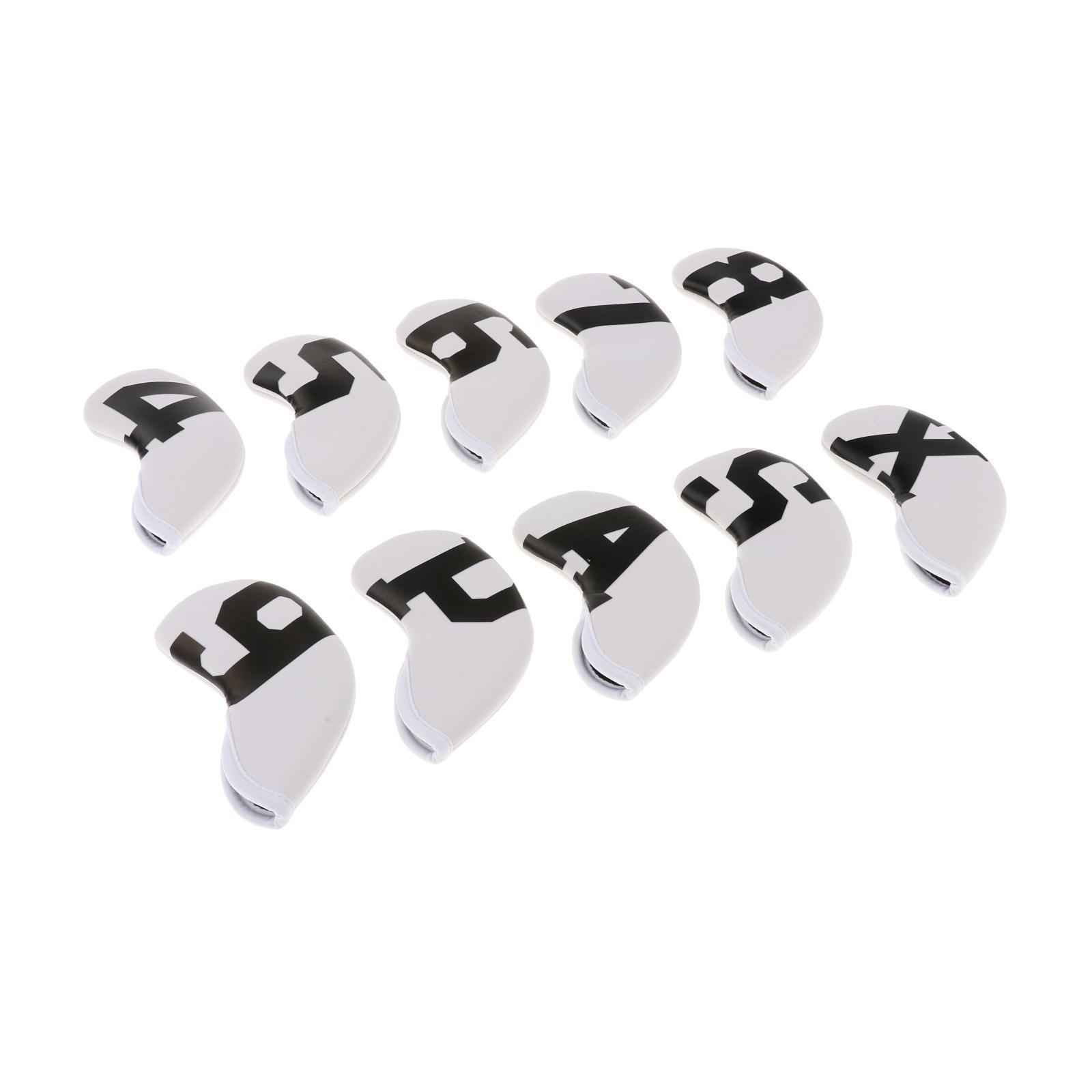 10Pcs Golf Iron Headcover Waterproof Head Cover Golfer Protection 4-9,A~X White
