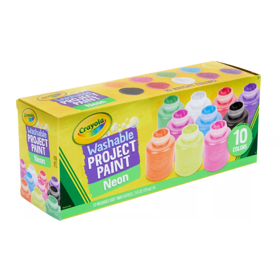 BỘ 10 LỌ MÀU NƯỚC CRAYOLA SẮC NEON WASHABLE (RỬA ĐƯỢC) 59ML/LỌ