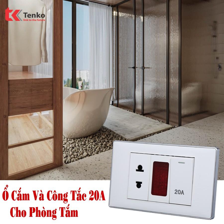 Công Tắc 20A Công Suất Cao Cho Bình Nóng Lạnh Điều Hoà - Đèn LED báo điện - Ổ Cắm 2 Chấu TENKO TK-C27-T080