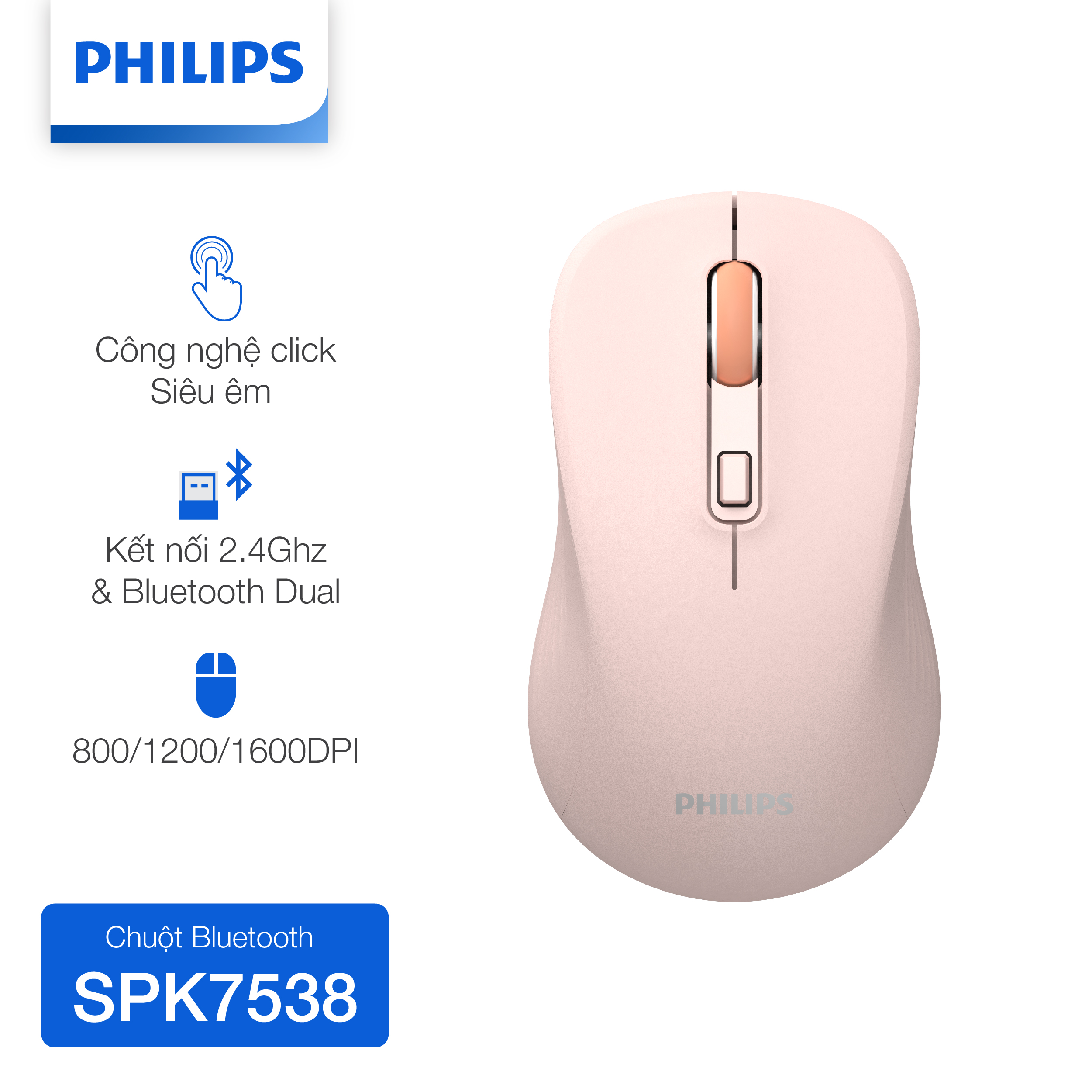 Chuột không dây Bluetooth Philips SPK7538 - Hàng Chính Hãng